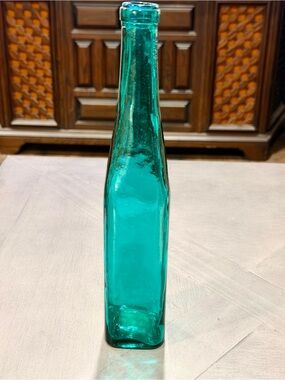 Tall Teal Decorative Glass Bottle